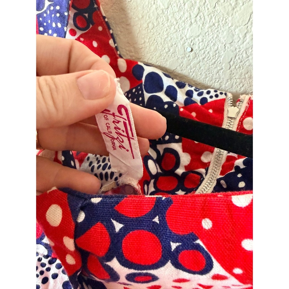 Vintage Fritzi of California 60s Mod Shift Dress Red White Blue Polka Dot Mini - Picture 5 of 8